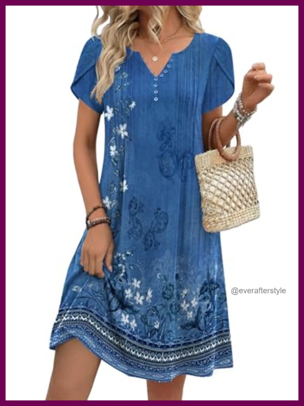 Womens Floral V-Neck A-Line T Shirt Dress with Pockets Summer Mini Sundress